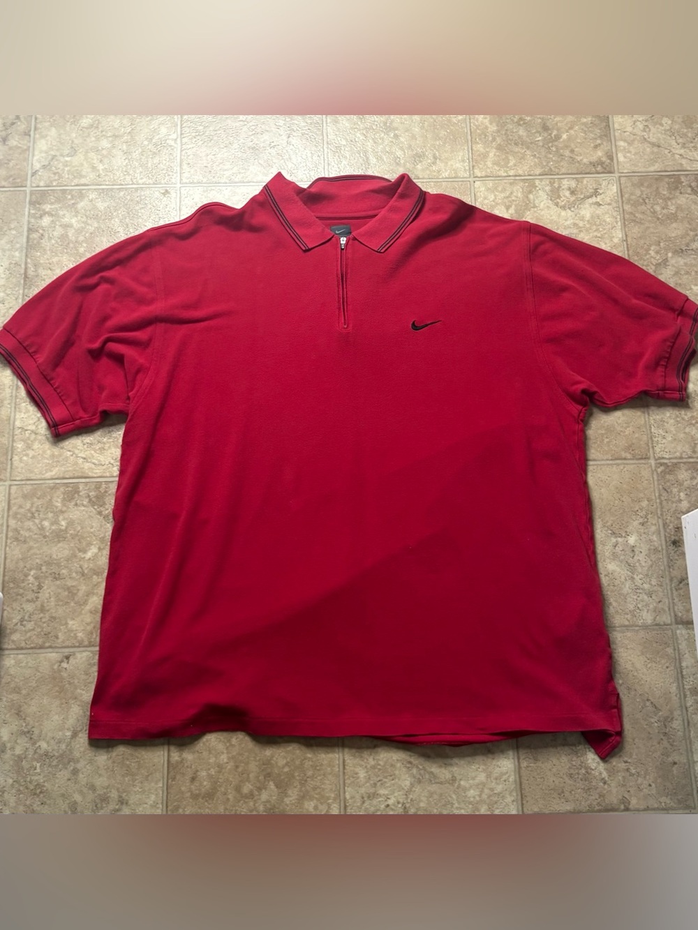 Y2K Nike Red Men's XXL Half-Zip Polo with Black Swoosh
